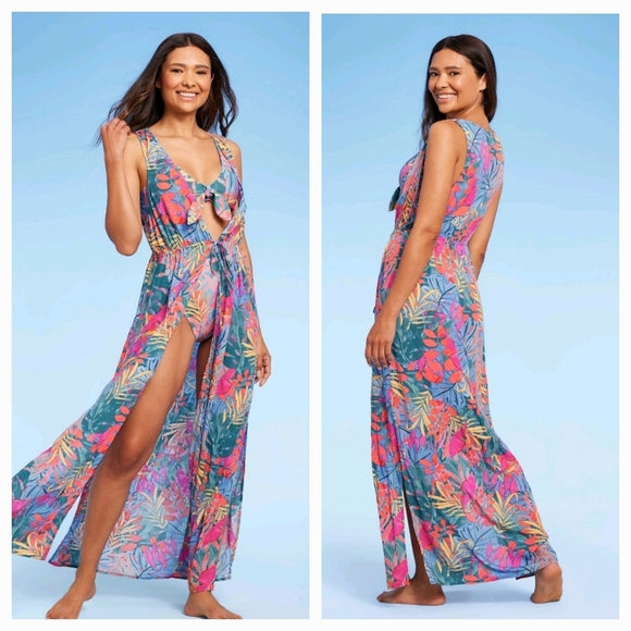 0805 NWT Kona Sol multicolored, tropical beach duster coverup size small