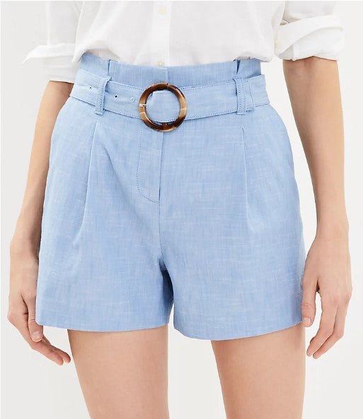 0805 belted LOFT chambray linen shorts sz 10 NWT (orig $59.95)