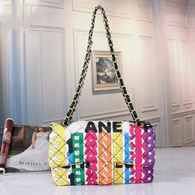 Chanel Rainbow Logo Quilted Textile Tote