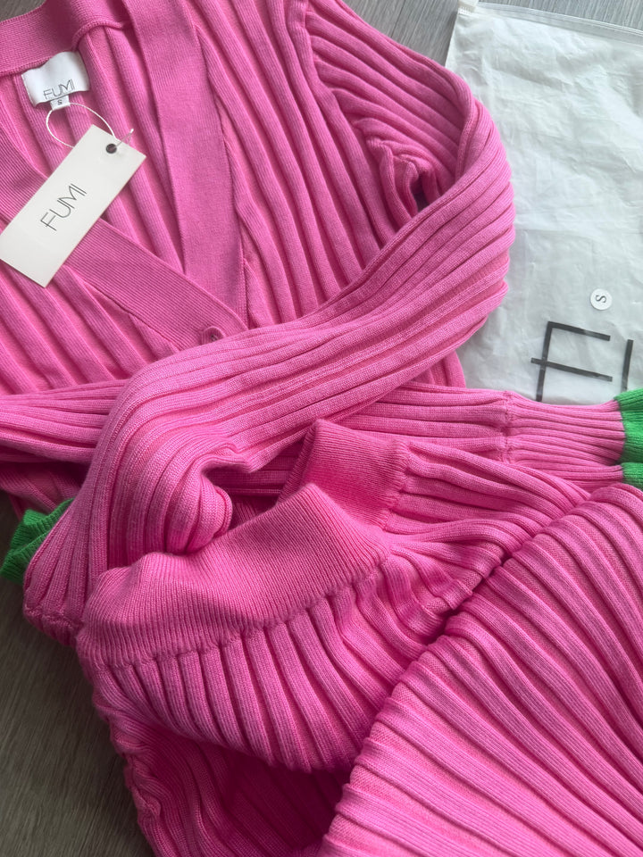 FUMI THE LABEL Dahlia sweater skirt set cardigan sz S XS pink green NWT new