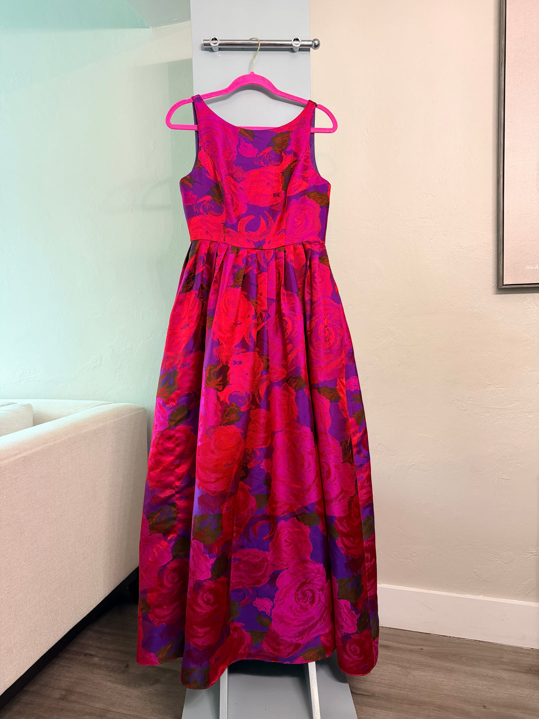 Adrianna Papell sleeveless floral print jacquard ballgown sz 6P