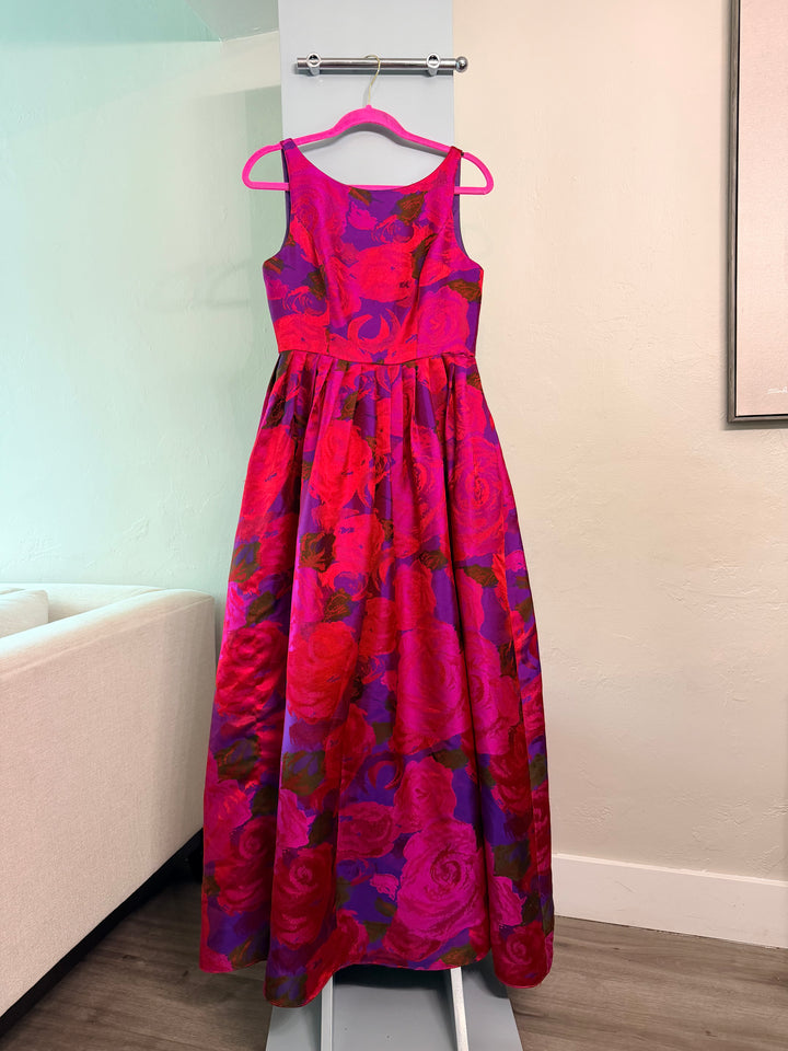 Adrianna Papell sleeveless floral print jacquard ballgown sz 6P