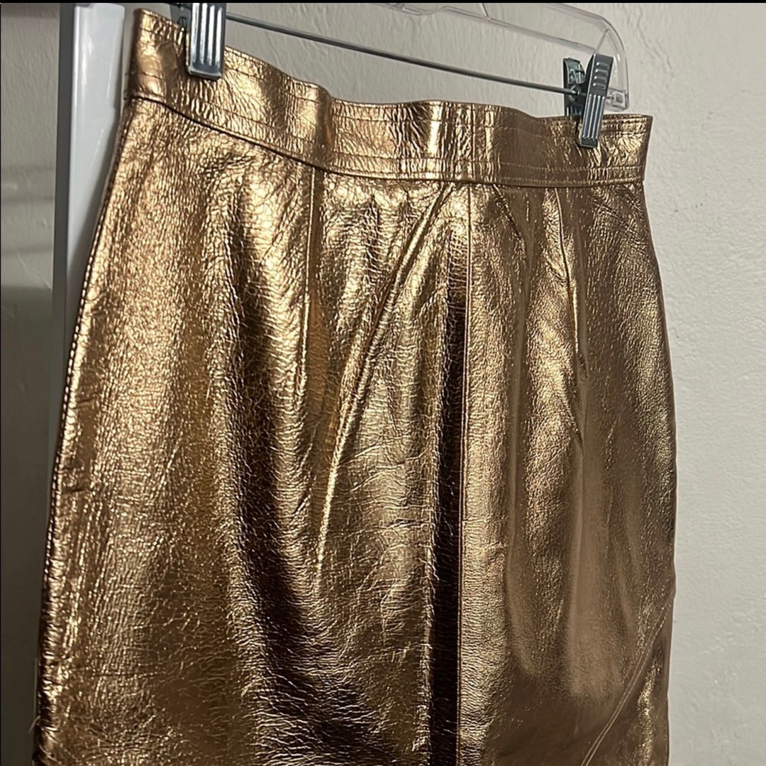 PIA RUCCI Gold Crackled Leather Pencil Skirt Sz 10
