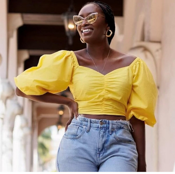 Amazon The Drop yellow Puff Sleeve Sweetheart Top by @tenickab