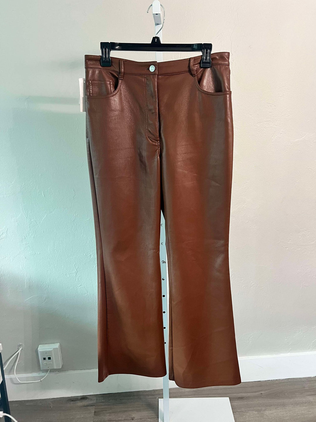 NWT Aritizia Melina faux leather cognac pants sz 10 (orig $148)