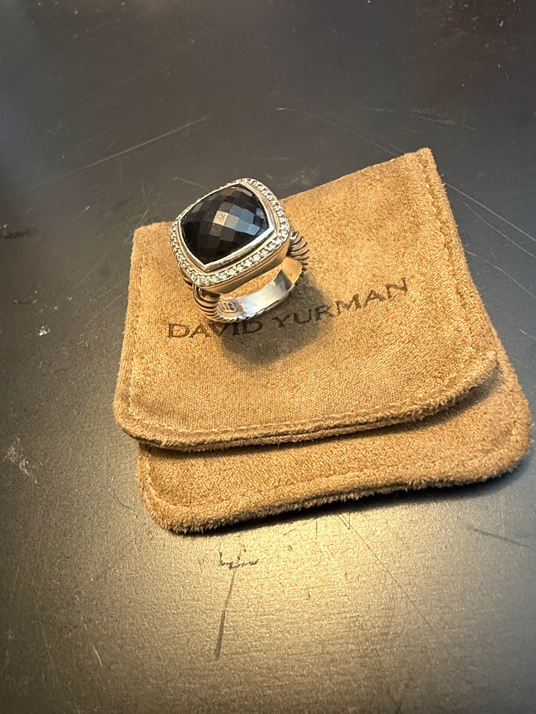 David Yurman black onyx diamond Albion cocktail ring sz 7 silver DY  authentic