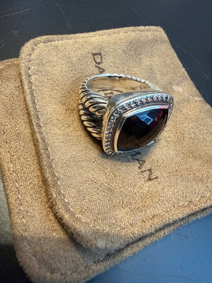 David Yurman black onyx diamond Albion cocktail ring sz 7 silver DY  authentic