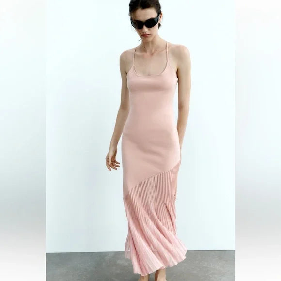 ZARA Blush pink Knit Midi Dress – Size Large