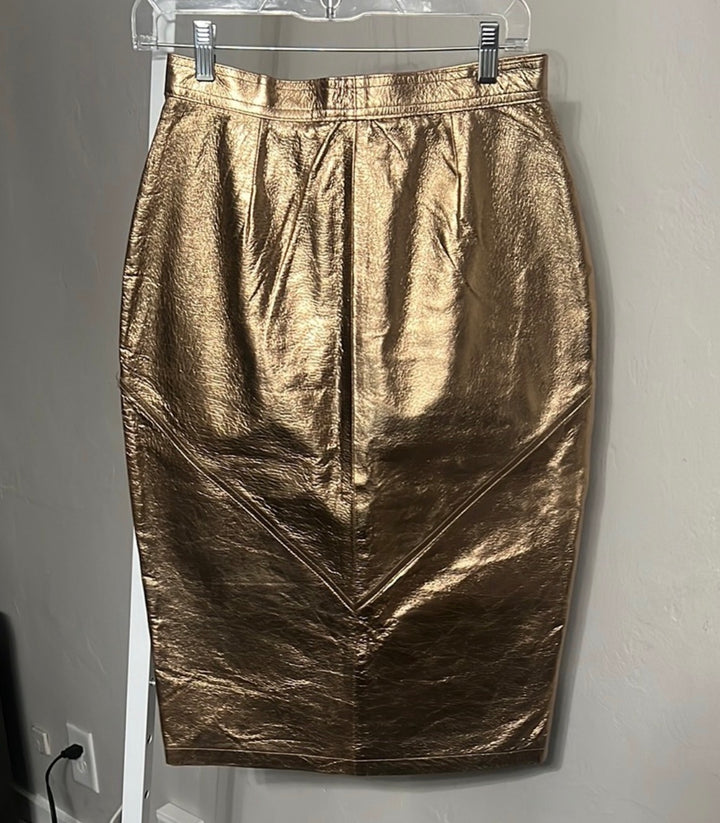 PIA RUCCI Gold Crackled Leather Pencil Skirt Sz 10