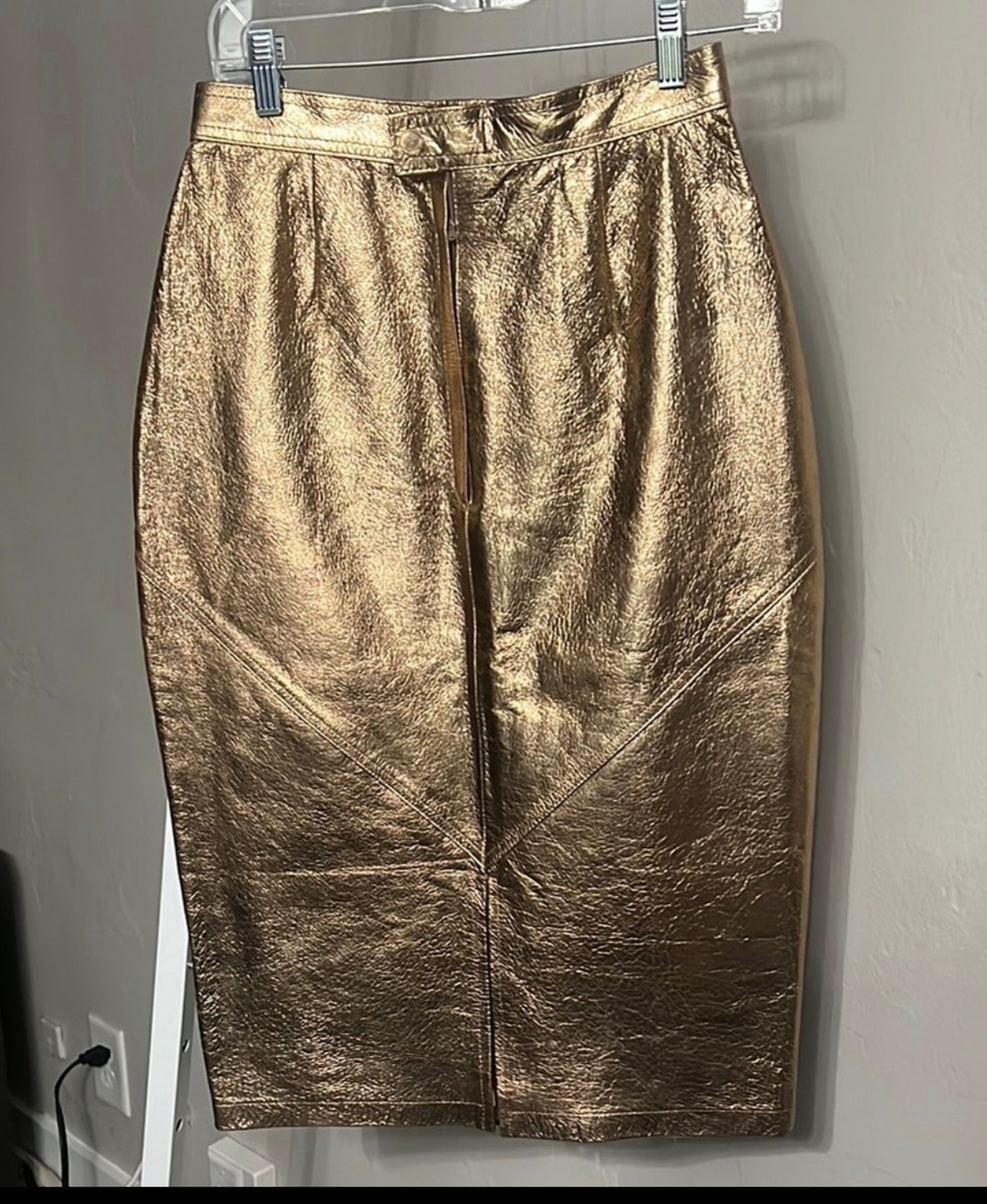 PIA RUCCI Gold Crackled Leather Pencil Skirt Sz 10