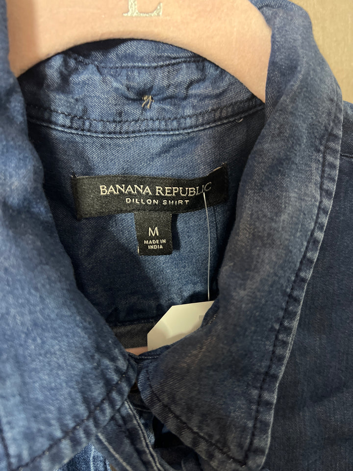 Banana Republic Dillon Denim Tie-Neck Shirt (Size M)