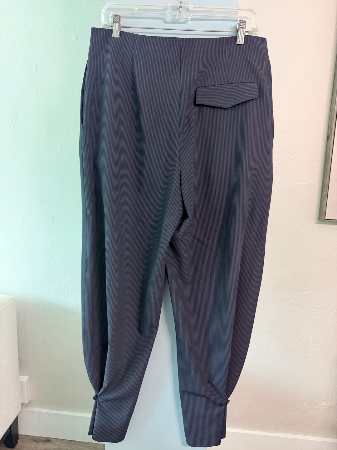 ZARA Navy High-Waist pinstriped Pleated balloon Pants sz L NWT