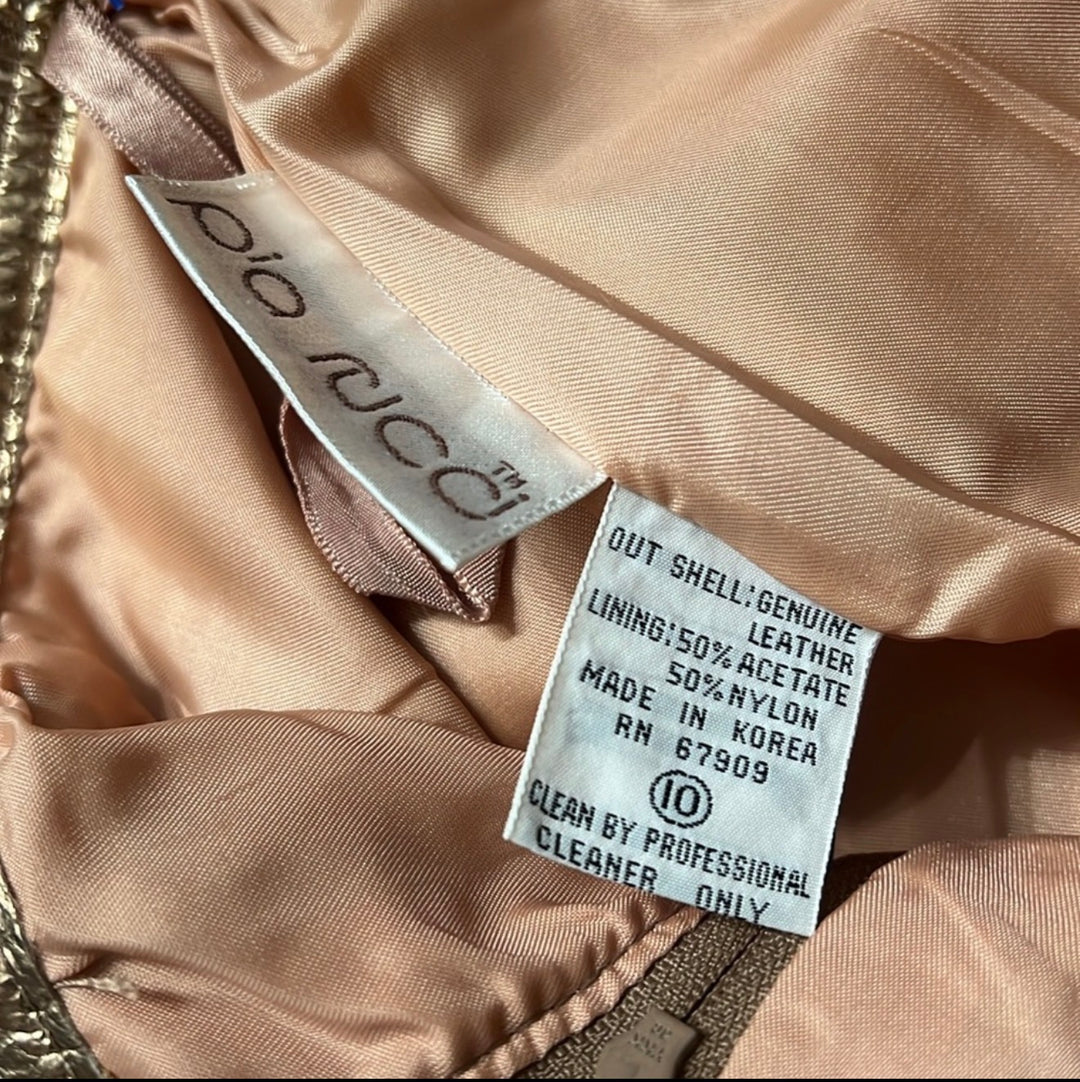 PIA RUCCI Gold Crackled Leather Pencil Skirt Sz 10