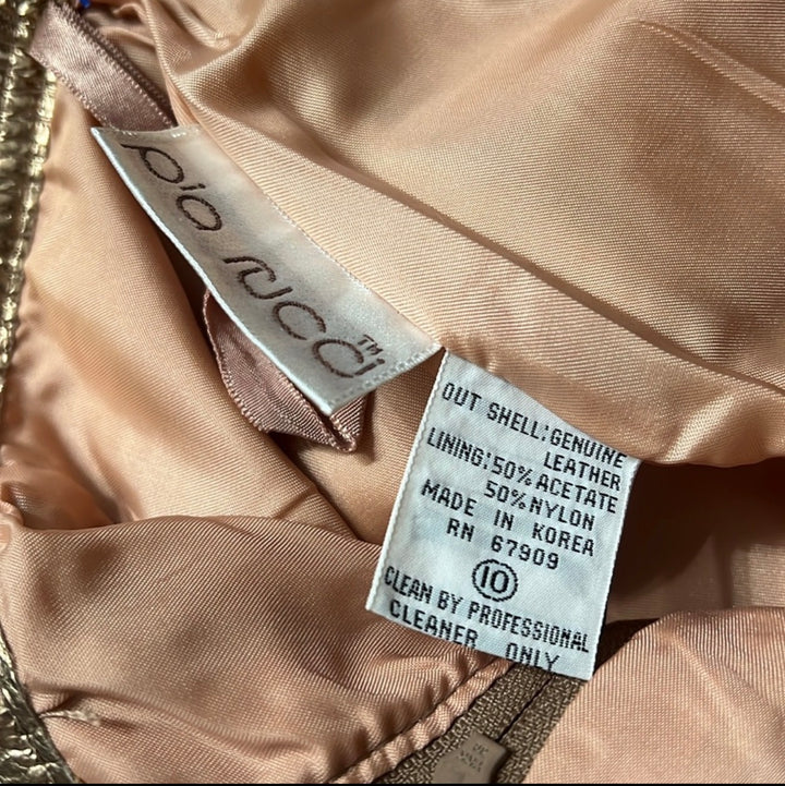PIA RUCCI Gold Crackled Leather Pencil Skirt Sz 10