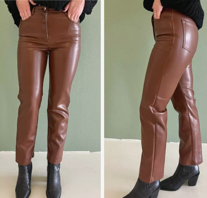 NWT Aritizia Melina faux leather cognac pants sz 10 (orig $148)