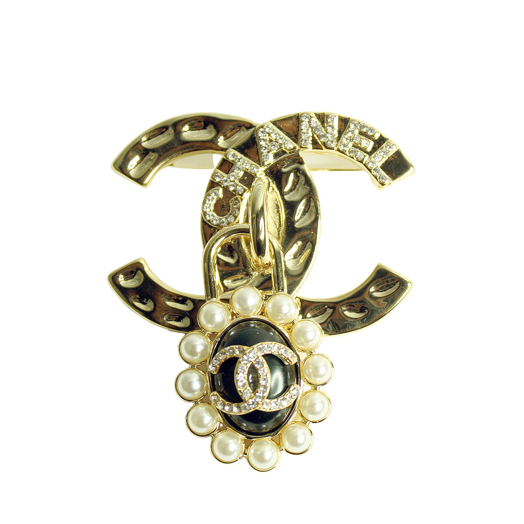 Double Letter with Dangling Pearl Brooch