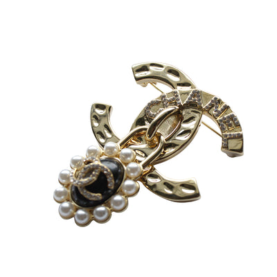 Double Letter with Dangling Pearl Brooch
