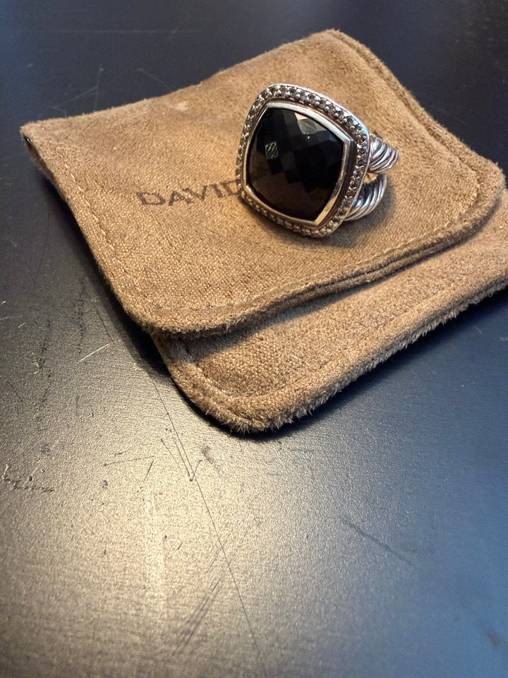 David Yurman black onyx diamond Albion cocktail ring sz 7 silver DY  authentic