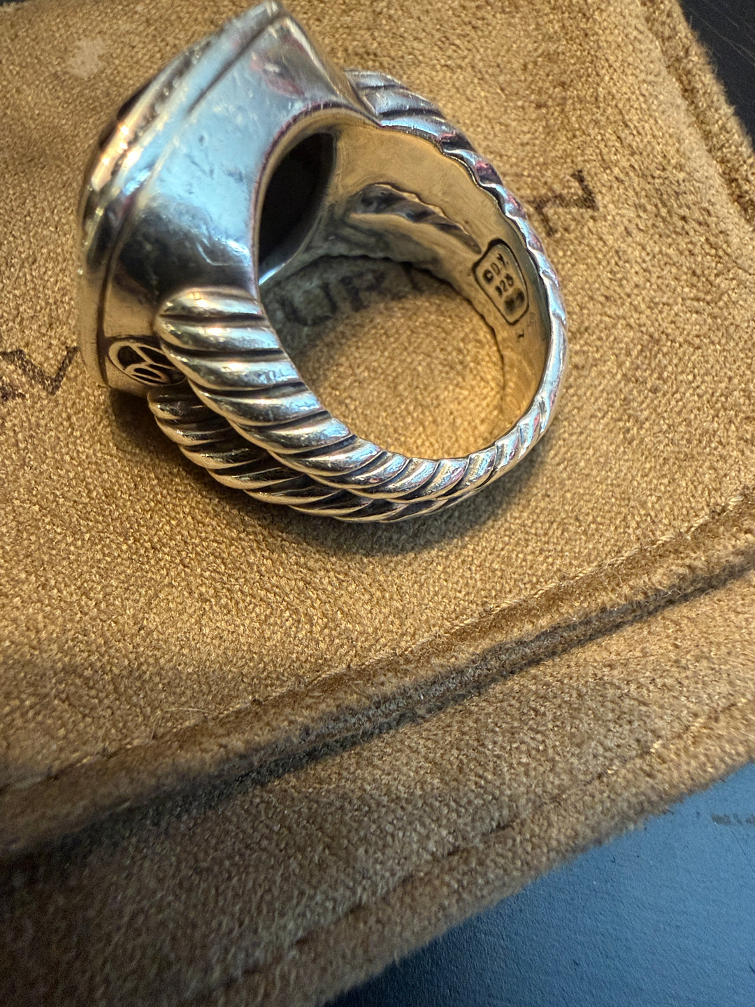 David Yurman black onyx diamond Albion cocktail ring sz 7 silver DY  authentic