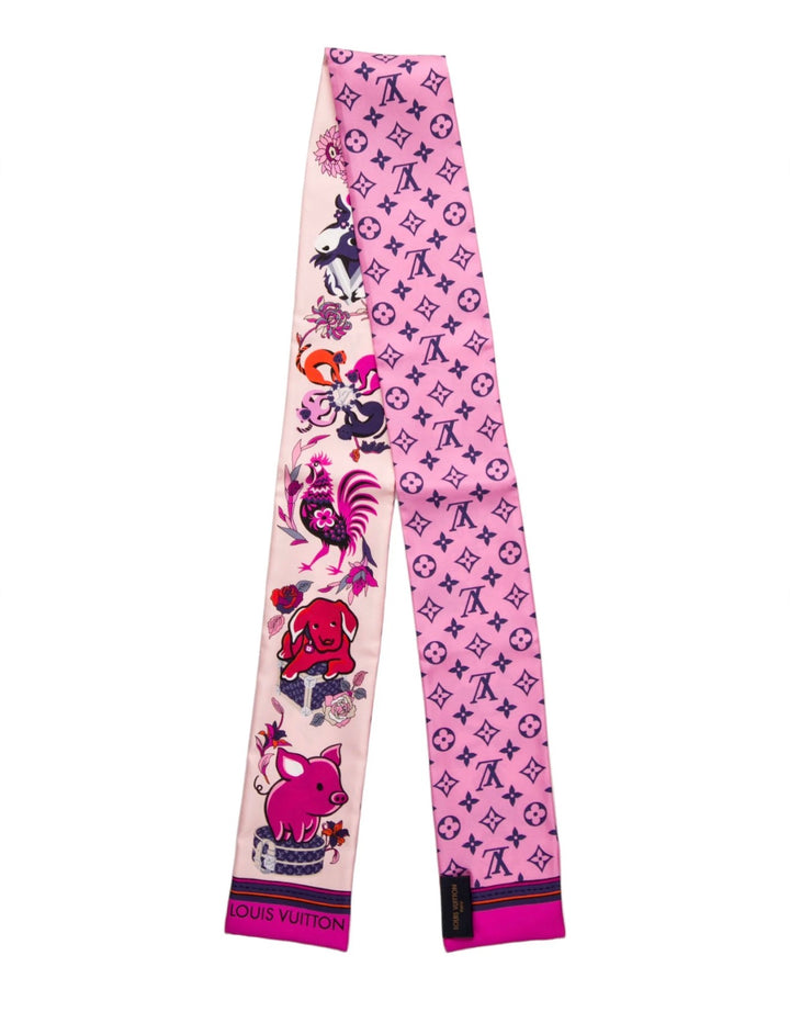 LV Silk Monogram Superstition Bandeau twilly in Rose