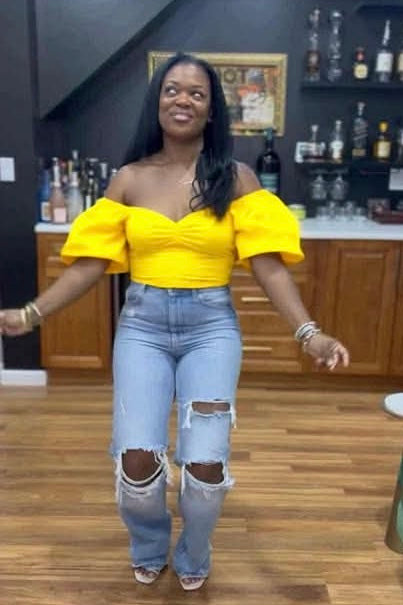 Amazon The Drop yellow Puff Sleeve Sweetheart Top by @tenickab