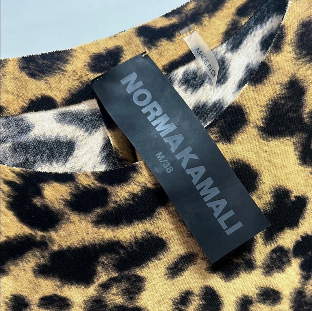 NORMA KAMALI Crew leopard Fishtail maxi Dress long sleeve sz M