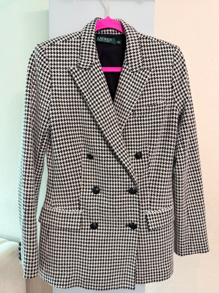 Classic Polo Ralph Lauren double-breasted black & white houndstooth blazer sz 8
