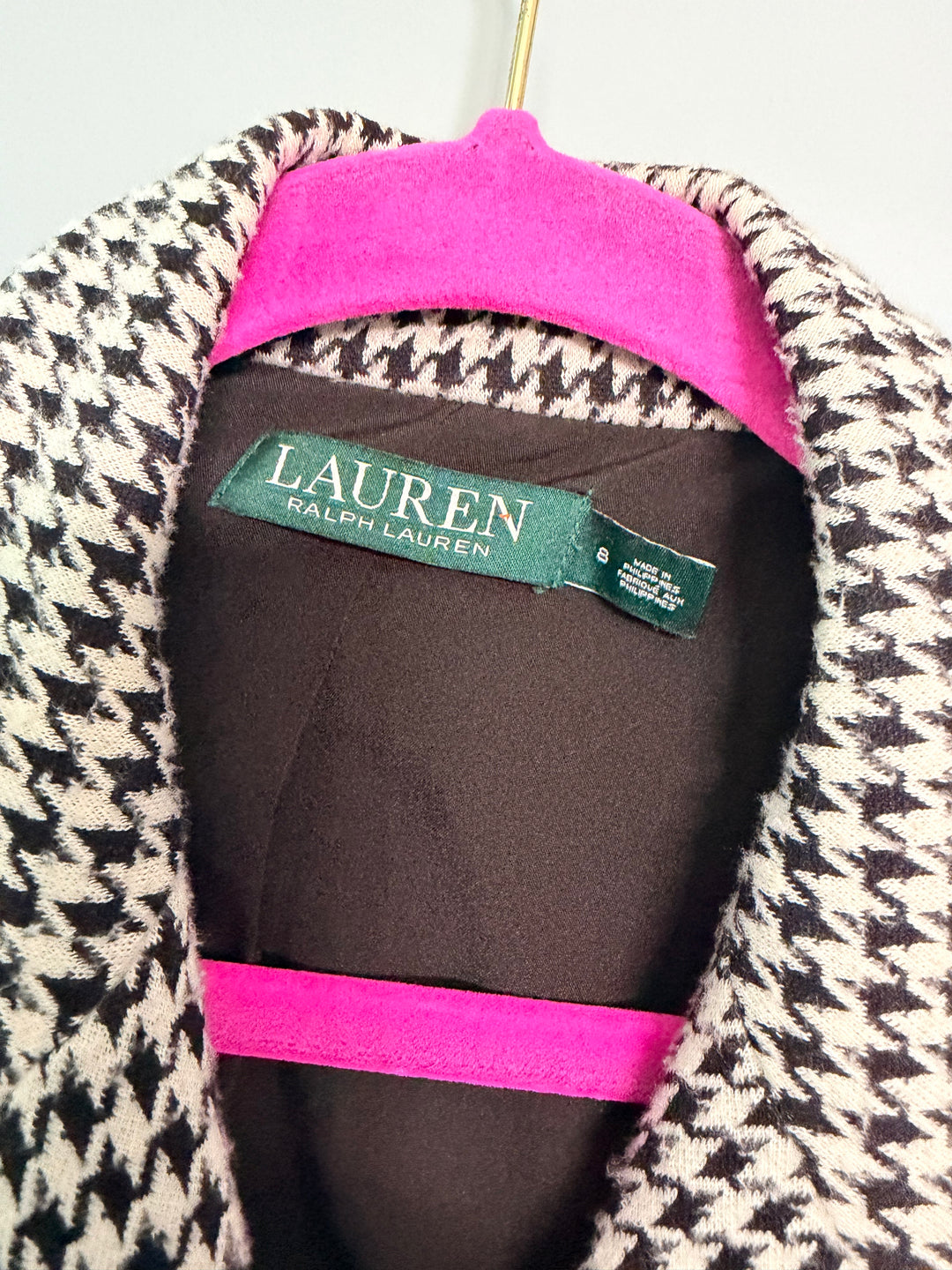 Classic Polo Ralph Lauren double-breasted black & white houndstooth blazer sz 8