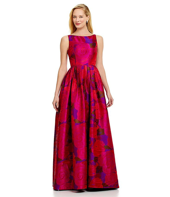 Adrianna Papell sleeveless floral print jacquard ballgown sz 6P