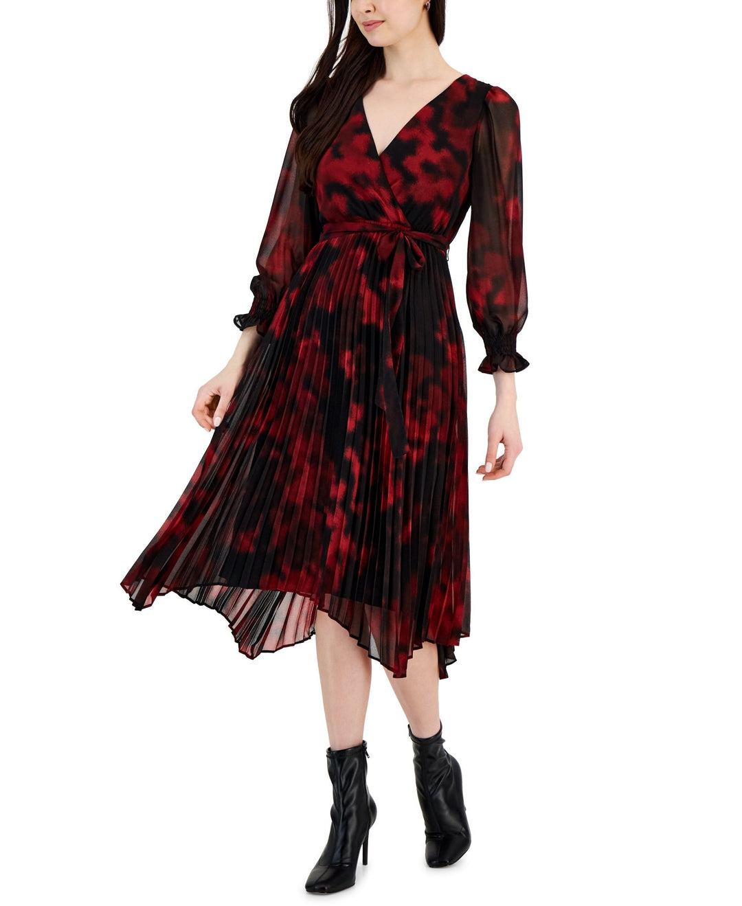 Taylor Women's Printed Pleated Fit & Flare Dress sz 4