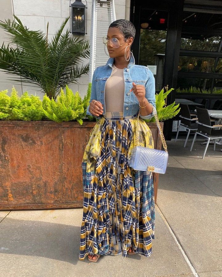 Multi-Plaid Hi-Low Maxi Skirt sz M (fits 6-10)