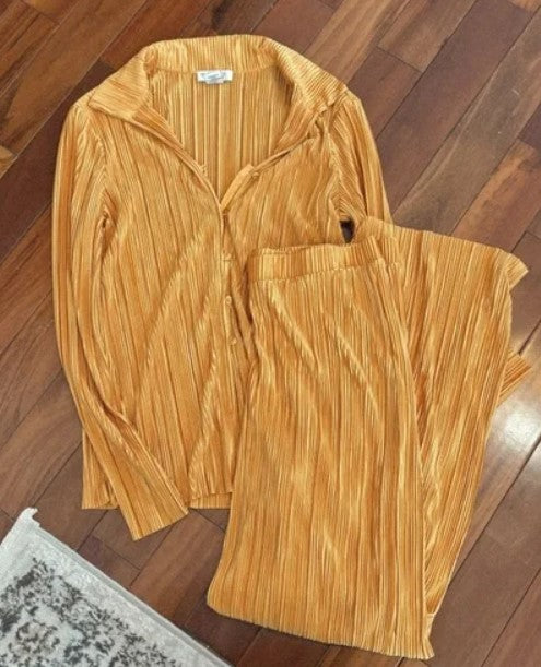 0805 Rachel Roy 2pc golden pleated pants set sz M